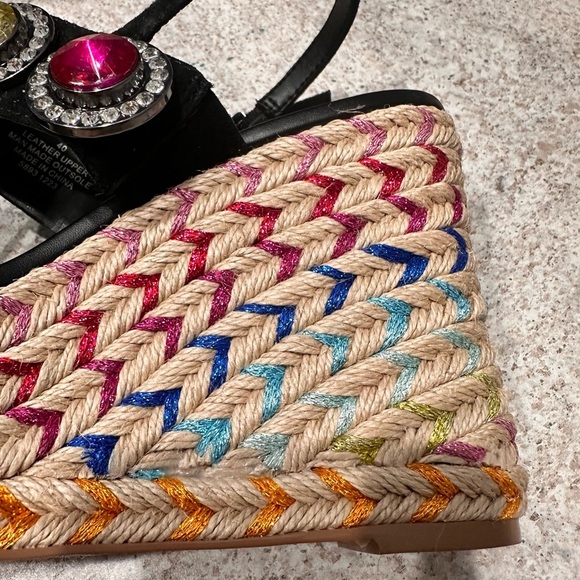 KURT GEIGER ~ Colorful Gemstone Embellished Black Wedge Espadrilles size 9.5 - Picture 5 of 10